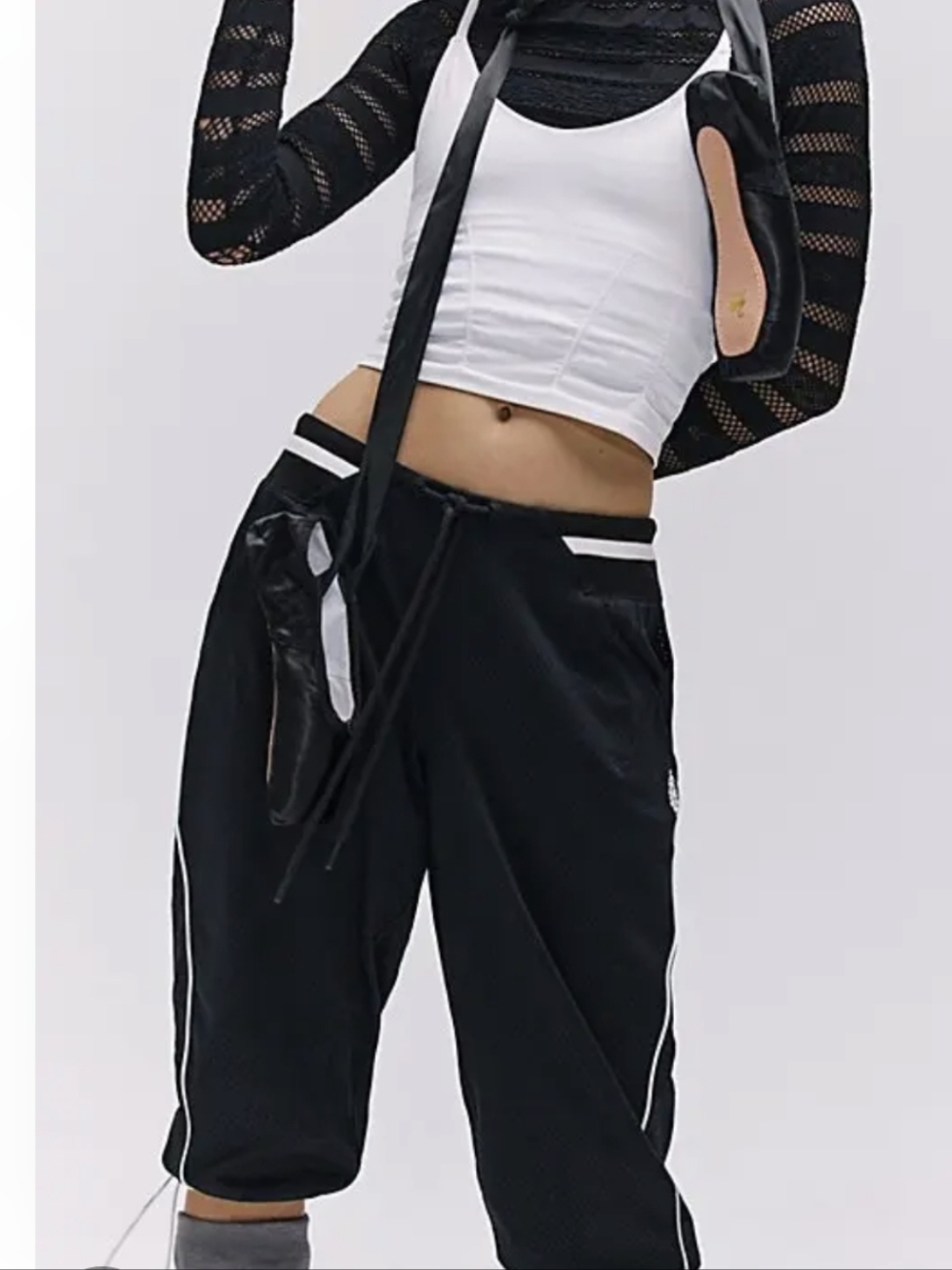 Free People Black Athletic Mesh Shorts with White Piping L Fits XL 16 +